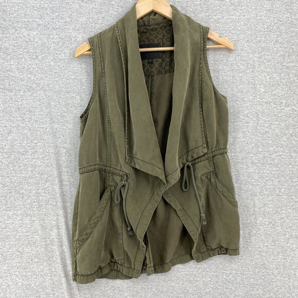 Sanctuary Vest Jacket Womens Small Green Linen Tencel Utility Open Drape Front - Picture 1 of 12
